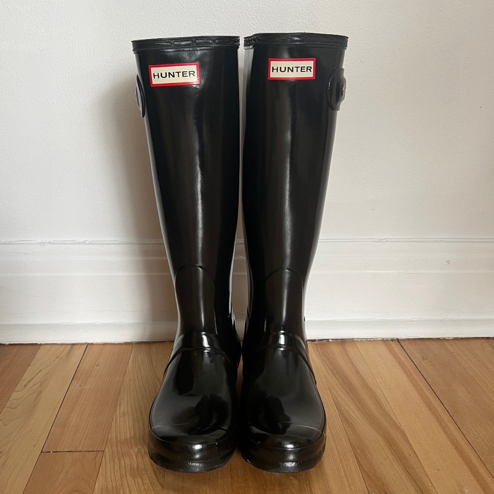 Black Hunter Long Glossy Boots Size US5